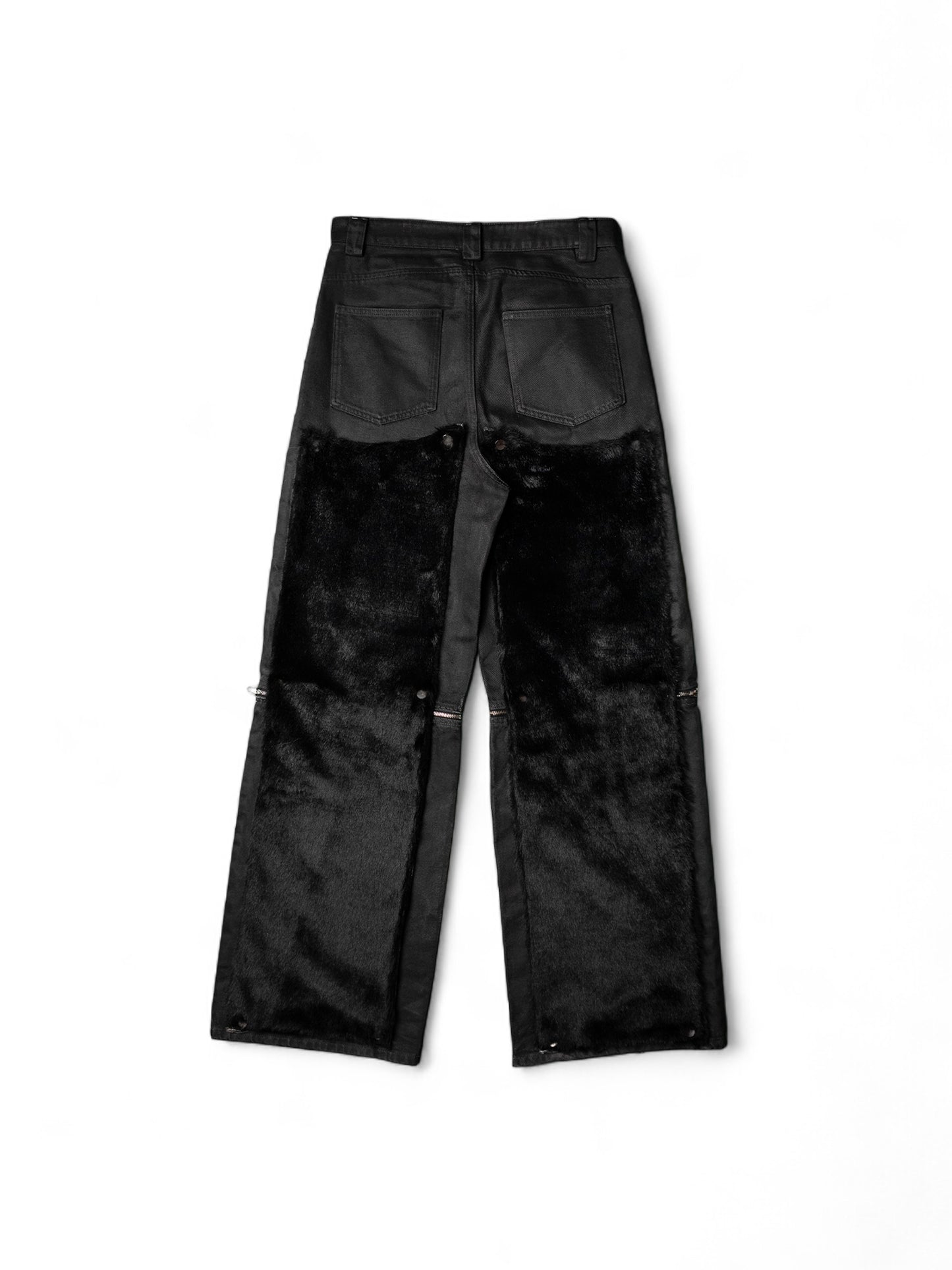 .Black Convertible Fur Jeans